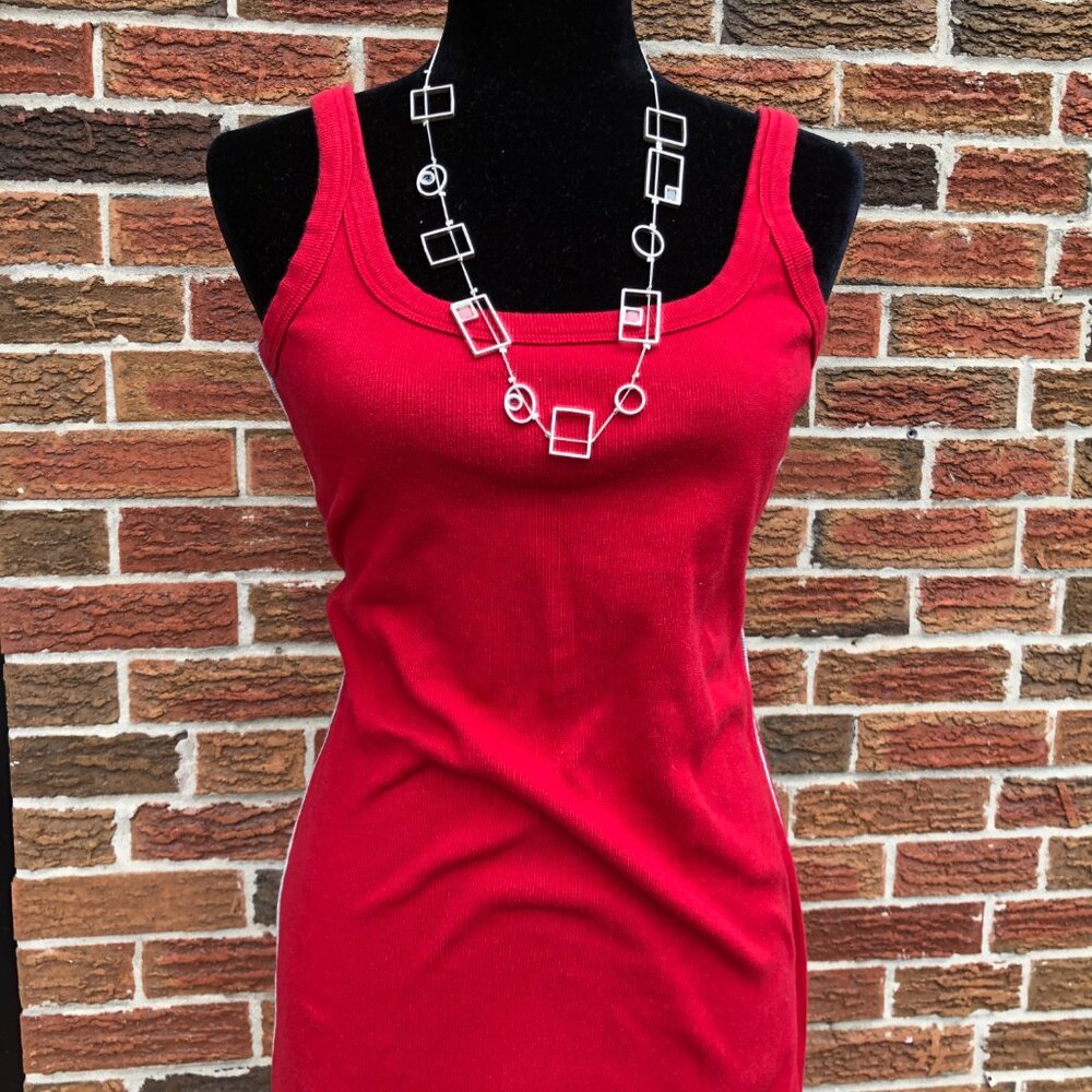 Nomi Red Ribbed Maxi Dress Side Stripe Made in Canada M